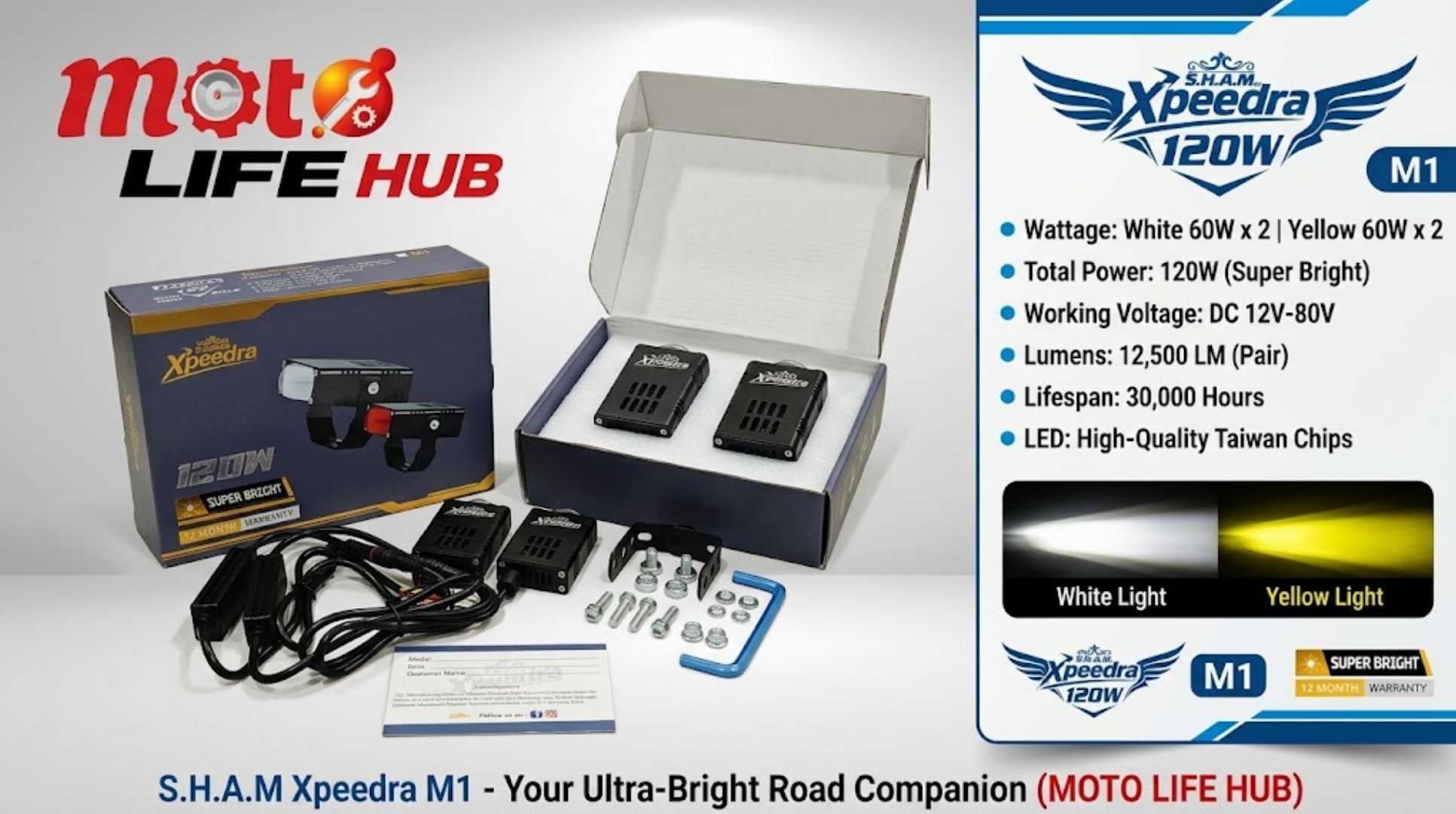 S.H.A.M,Xpeedra,M1,120W,Super,Bright,Dual,Color,LED,Fog,Light,Pair,(With,12,Months,Warranty)